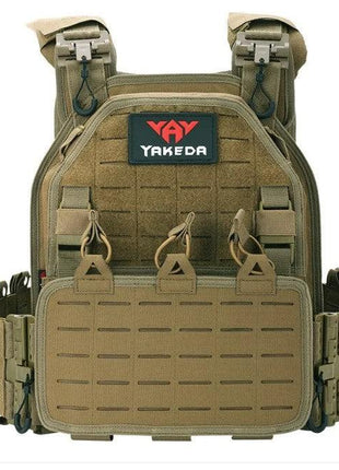 Black tactical vest outdoor training gear with multiple pockets and adjustable straps