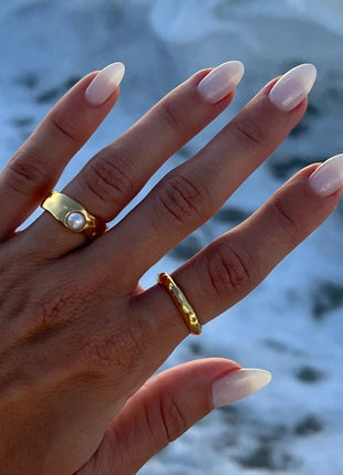 18K Gold Plated Stainless Steel Lava Pearl Ring