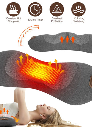 Dark grey 3-in-1 lumbar support pillow with vibration, heat and airbag massage functions