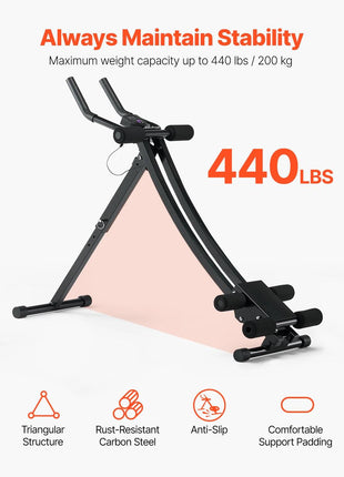 Foldable AB workout machine with ergonomic sliding track and adjustable height for core training at home