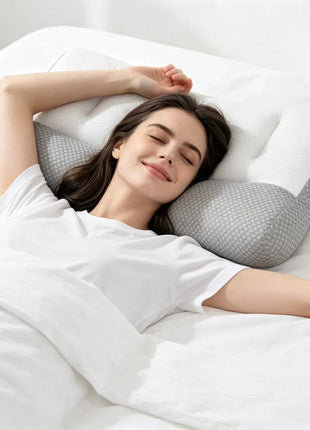 Ergonomic mesh bed pillow – white and grey – view 10