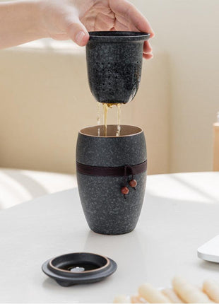 Black Porcelain Tea Infuser Mug with Lid – Modern Chinese Kung Fu Teacup