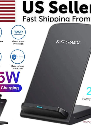 Qi Wireless Fast Charger charging pad stand dock for Galaxy phone in black color