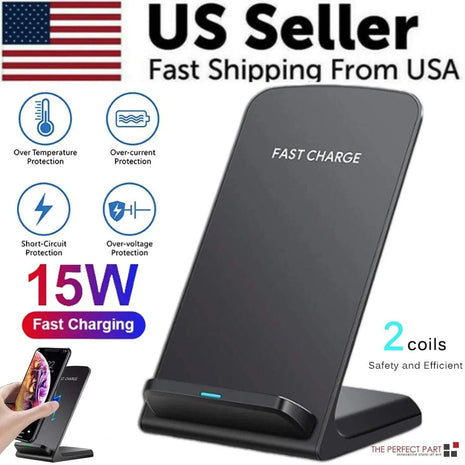 Qi Wireless Fast Charger charging pad stand dock for Galaxy phone in black color