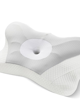 Memory foam contour neck pillow with two heights and ergonomic curves