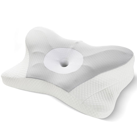 Memory foam contour neck pillow with two heights and ergonomic curves