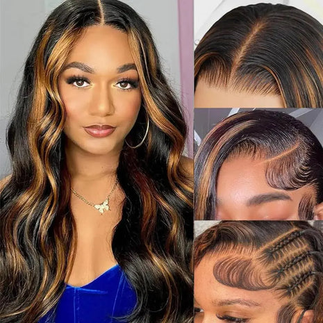 HANGFIRST 22 Inch 1B/30 Highlight Lace Front Human Hair Wig