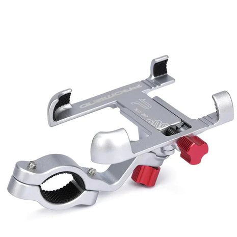 PROMEND Aluminum Alloy Phone Mount for bicycles securely holding a smartphone with 360-degree rotation