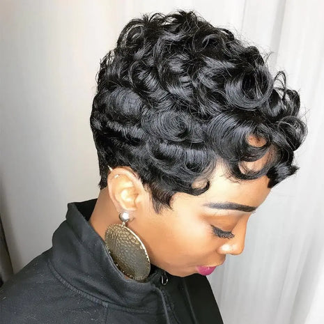 Flandi Pixie Cut Human Hair Wig - Short Curly Pixie Cut for Black Women