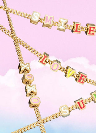 Female With Hearts Rainbow Letter Collarbone Necklace-2