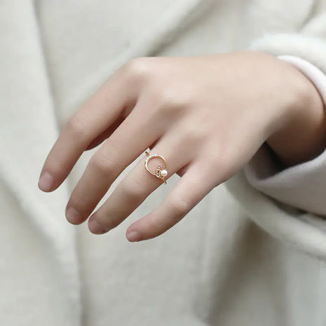 S925 Silver Minimalist Star Moon Amethyst Pearl Ring