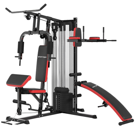 SPORTNOW Multi-Gym workout station with 65kg weight stack and black steel frame for full-body strength training
