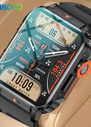 Black square outdoor sports smartwatch for men with call answering and fitness tracking