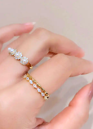 S925 Sterling Silver Adjustable Pearl Ring with Diamonds