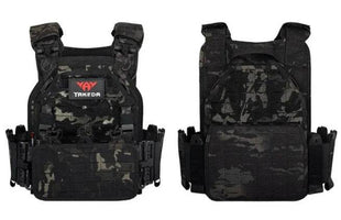 Black tactical vest designed for outdoor training with waterproof, wear-resistant fabric and multiple adjustable pockets