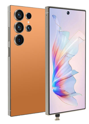 C25 Ultra Cell Phone in orange metal finish, featuring a large display, stylus, and multi-lens rear camera array