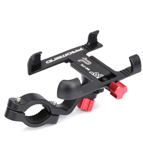 PROMEND Aluminum Alloy Phone Mount securely attached to bicycle handlebar with 360-degree rotation feature