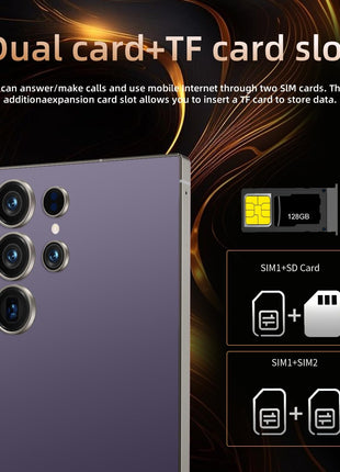 C25 Ultra Cell Phone in purple with four rear cameras and dual SIM plus TF card slot support