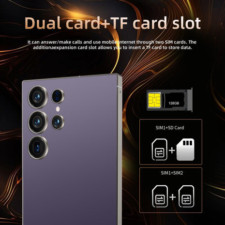 C25 Ultra Cell Phone in purple with four rear cameras and dual SIM plus TF card slot support