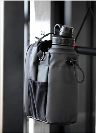 Black gym water bottle carrier bag with bottle