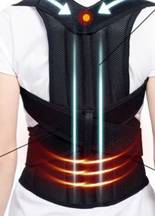 Black posture corrector back brace with cross straps and built-in support stays