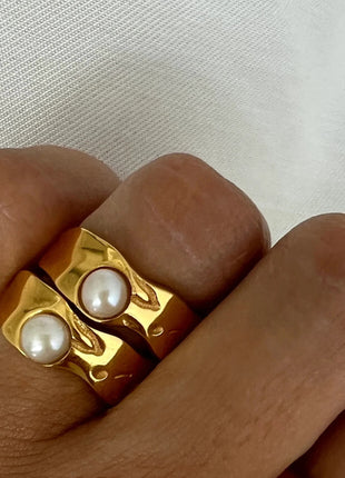18K Gold Plated Stainless Steel Lava Pearl Ring