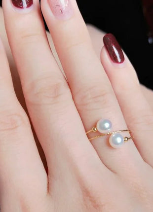 18K Gold Elastic Pearl Ring with Natural Freshwater Pearls