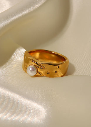 18K Gold Plated Stainless Steel Lava Pearl Ring
