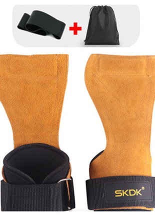 Yellow leather pull-up grips with black straps