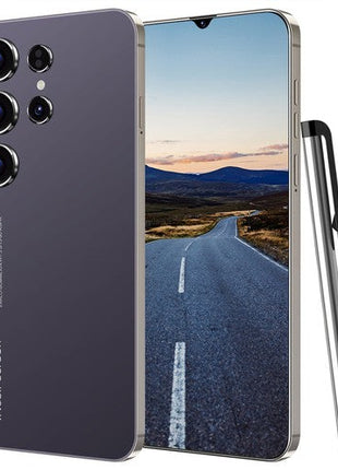 Unlocked Phone Smartphone in sleek black with a large edge-to-edge display and multiple rear cameras, shown with a stylus pen.