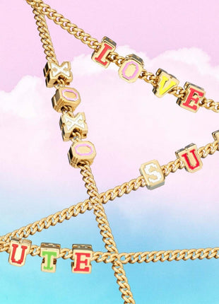 Female With Hearts Rainbow Letter Collarbone Necklace-1