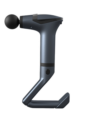 Black handheld device with a spherical component on a white background