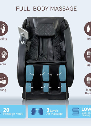 Black Zero-Gravity SL-Track full body massage recliner with Bluetooth speakers and foot rollers