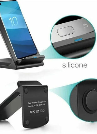 Qi Wireless Fast Charger pad stand dock charging Galaxy phone black design