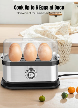 Electric egg boiler stainless steel cooker with capacity for six eggs and one-touch control