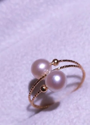 18K Gold Elastic Pearl Ring with Natural Freshwater Pearls