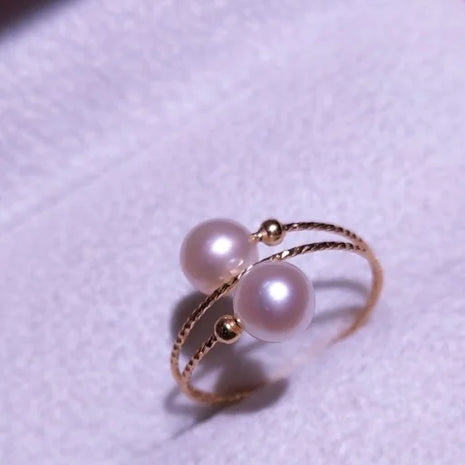 18K Gold Elastic Pearl Ring with Natural Freshwater Pearls