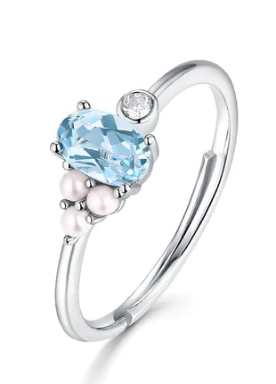 Fashion Ring with Egg-Shaped Topaz & Pearl