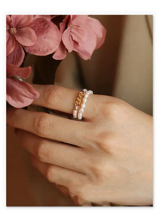 Natural Pearl Ring with Vintage Gold Plating
