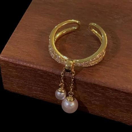Electroplated Baroque Pearl Zircon Double-layer Ring