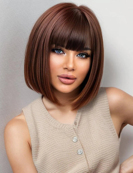Getshow Brown Bob Wigs for WomenSynthetic Wig with Bangs