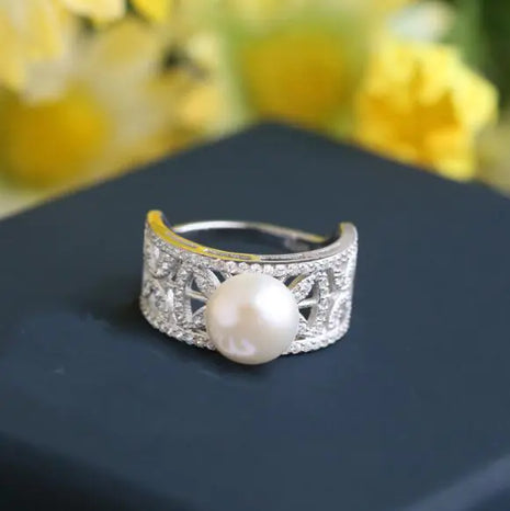 Natural Pearl Ring with Elegant 925 Silver Band