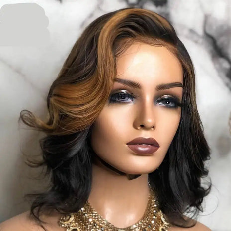 European American Short Curly Wigs in Black & Brown