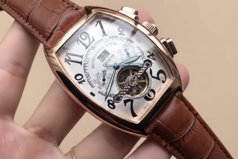 Men's Tourbillon Automatic Mechanical Watch with Leather Strap