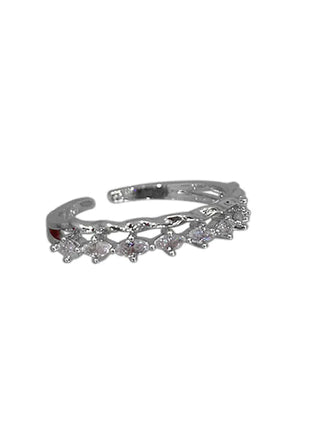 S925 Sterling Silver Adjustable Pearl Ring with Diamonds