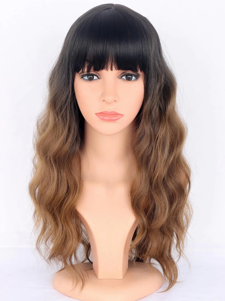 Ombre Brown Wavy Wig with Bangs