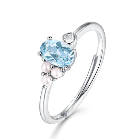 Fashion Ring with Egg-Shaped Topaz & Pearl