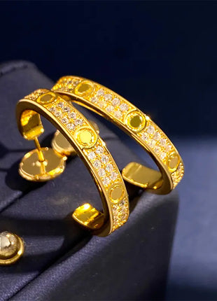 C-Shaped Large Earrings with Starry Design