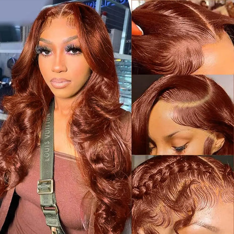 24 Inch Reddish Brown Lace Front Human Hair Wig