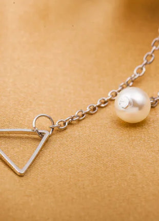 Hollow Triangle Pearl Tassel Necklace